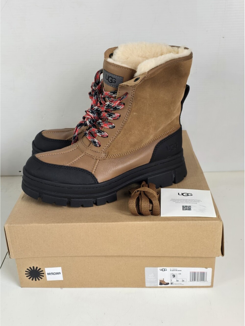 UGG Ashton Addie Chestnut Waterproof Leather Short Snow Boots Size 9 Women NIB
